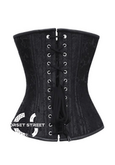 Black Brocade Spiral Steel Boned Corset Front Seal Lock Waist Training Bustier Overbust Corset Top